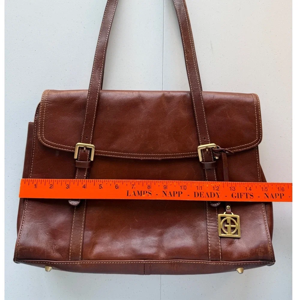 Gianni Bernini Brown Leather Multi-Compartment Shoulder Handbag Business Work